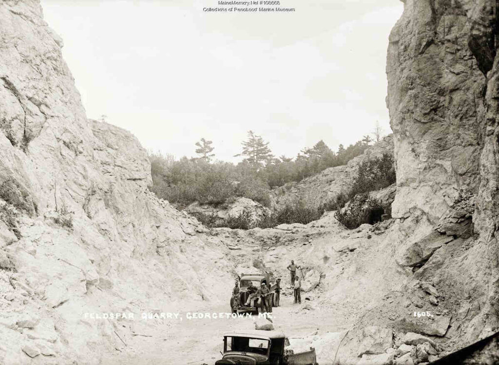 Feldspar quarry in Maine c. 1935. This open pit feldspar quarry is in Georgetown, Maine